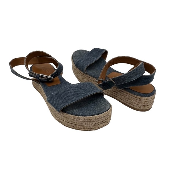 Polo Ralph Lauren Blue Denim Espadrille Platform Sandals Size 37 1/2 Women's - Picture 1 of 9